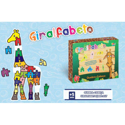 Giralfabeto - Quebra-Cabeça de Alfabeto Madeira Aquarela Aprender Alfabeto 26 Peças
