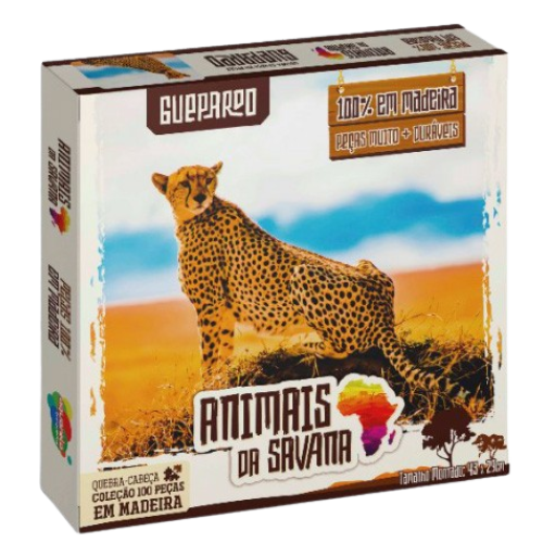 Quebra-Cabeça 100 pçs Guepardo Animais da Savana Puzzle Infantil de Madeira Resistente
