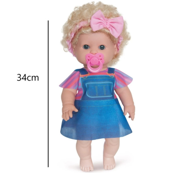 Boneca Danadinhas Milk Loira Cabelo Crespo Com Chupeta 34cm