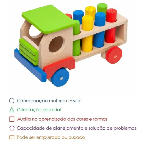 Caminhão Pinos Madeira Encaixe Educativo Parcinhas MDF