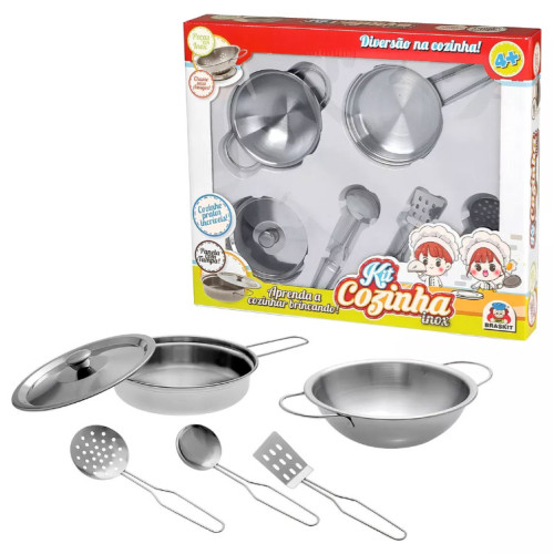 Kit Cozinha Inox - Tacho Panela E Utensilios Braskit 6 Pecas