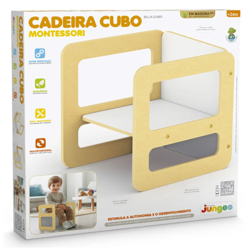 Cadeira Cubo Montessori Madeira MDF Atóxica | Assento e Mesa 2 em 1