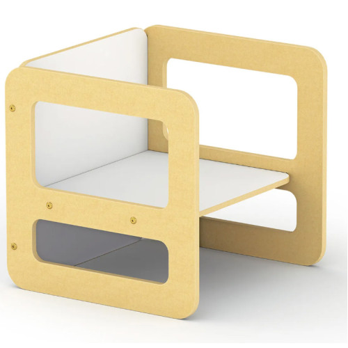 Cadeira Cubo Montessori Madeira MDF Atóxica | Assento e Mesa 2 em 1