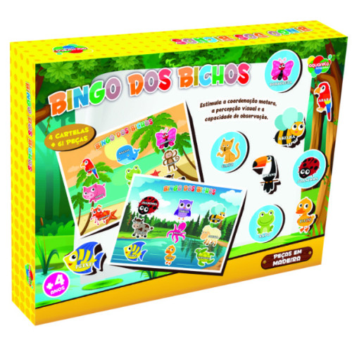 Bingo dos Bichos de Animais em Madeira Aquarela Brinquedo 6 Anos