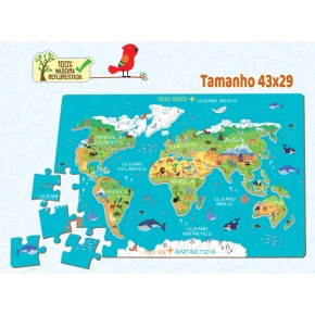 Quebra-Cabeça 119 pçs Mapa Mundi Animais Educativo Infantil Aquarela