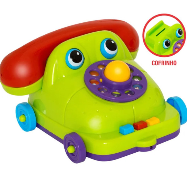 Maxphone Solapa Telefone Mercotoys Cofrinho e Carrinho de Puxar com Discador