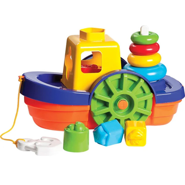 Barco Didático Mercotoys Flutua com Formas e Argolas de Empilhar