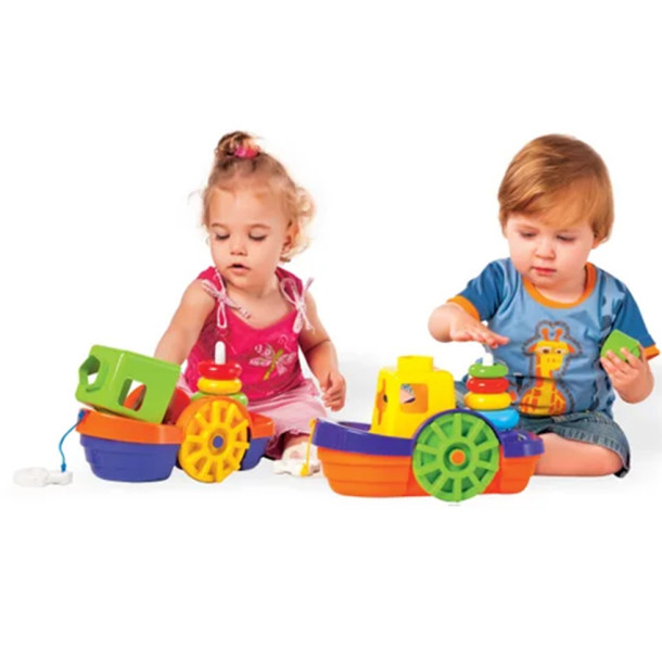 Barco Didático Mercotoys Flutua com Formas e Argolas de Empilhar