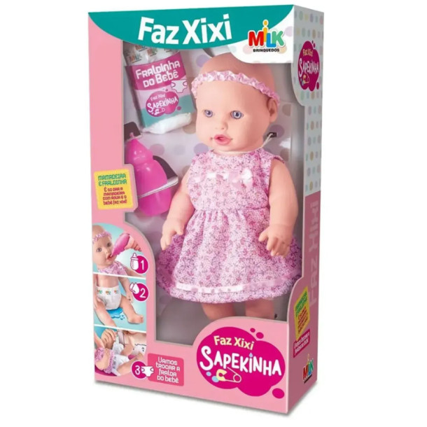 Boneca Sapekinha Faz Xixi Branca Com Mamadeira E Fralda