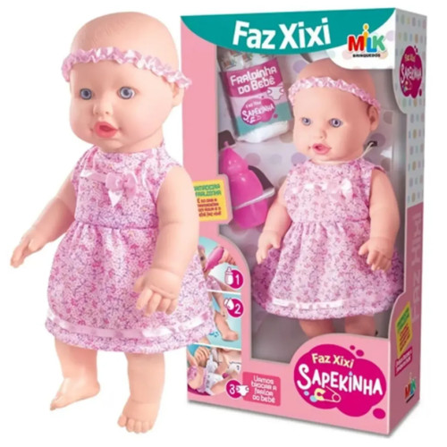 Boneca Sapekinha Faz Xixi Branca Com Mamadeira E Fralda