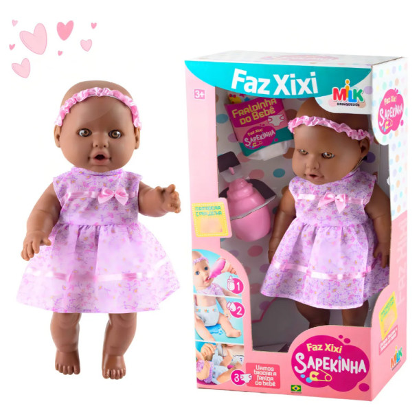 Boneca Sapekinha Faz Xixi Negra Com Mamadeira E Fralda