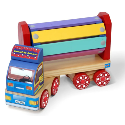 Caminhão Sonoro de Madeira Carimbras com Tambor Musical Educativo