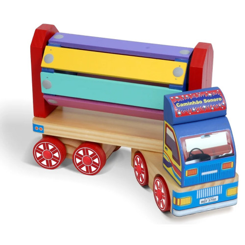 Caminhão Sonoro de Madeira Carimbras com Tambor Musical Educativo