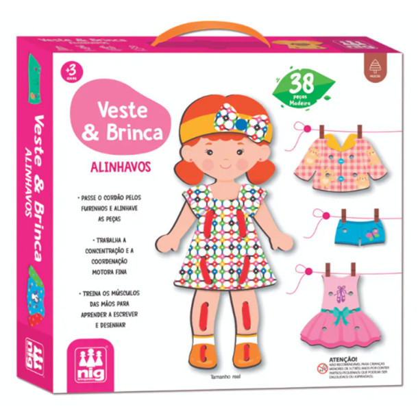 Alinhavos Veste e Brinca Brinquedo Educativo Madeira 37 Peças