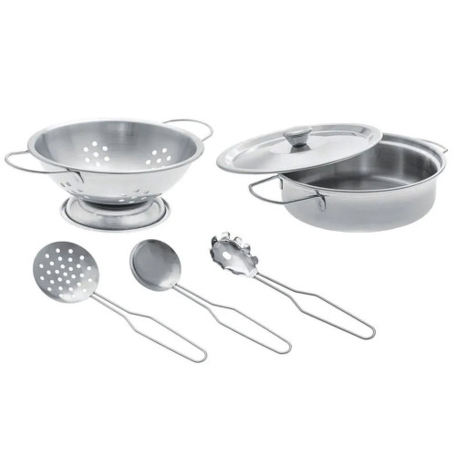 Kit Cozinha Inox - Escorredor Infantil Braskit Panela E Utensilios Realista